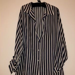 Zara Split Sleeve Striped Tunic Blouse with Belt